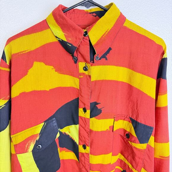 Betty Jackson England Shirt Womens 10 Long Sleeve Button Up Abstract Artsy Wool - Picture 7 of 11